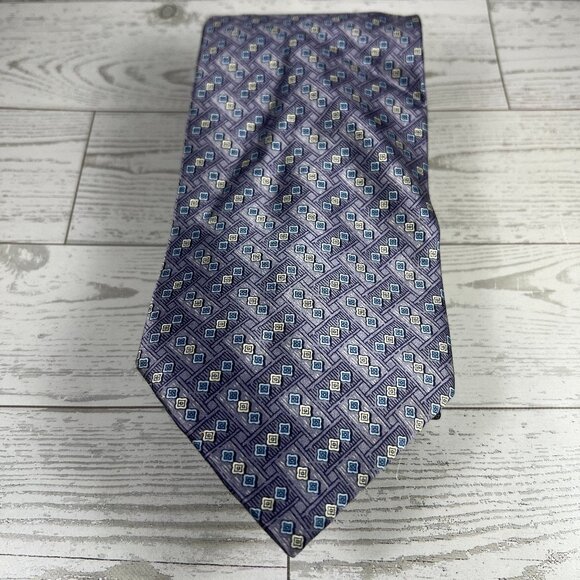 Beaufort Tie Rack - 100% Italian Silk Geometric Patterned Tie in Blue and Gray - Picture 1 of 8